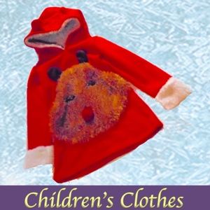 Biny Big Girls Red plush dress W/bear decor..Size 6/7 - Heavyweight - EUC